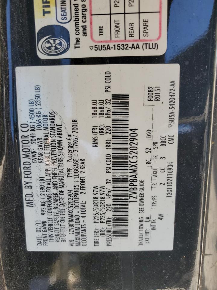 2012 Ford Mustang VIN: 1ZVBP8AMXC5202904 Lot: 56834625