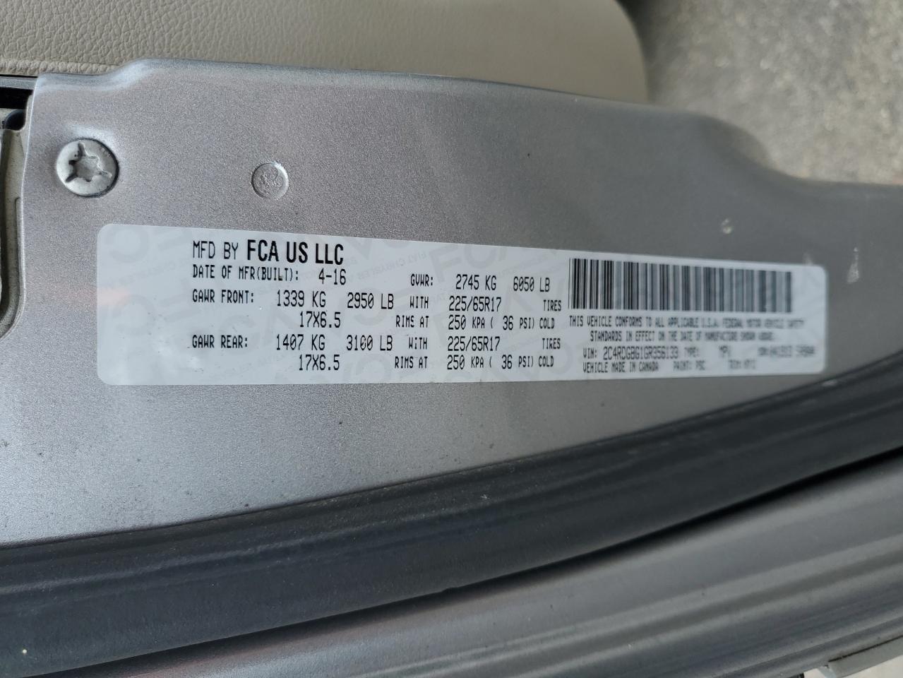 2016 Dodge Grand Caravan Se VIN: 2C4RDGBG1GR356133 Lot: 56775735