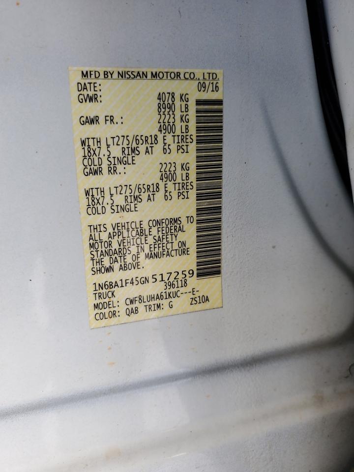 2016 Nissan Titan Xd Sl VIN: 1N6BA1F45GN517259 Lot: 56902015