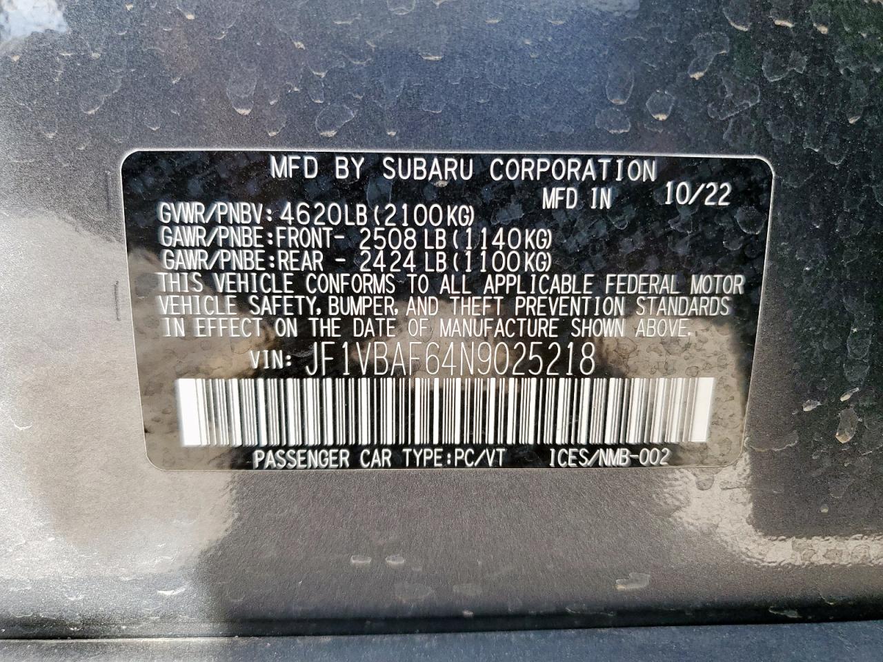 2015 Subaru Wrx Premium VIN: JF1VBAF64N9025218 Lot: 57229895