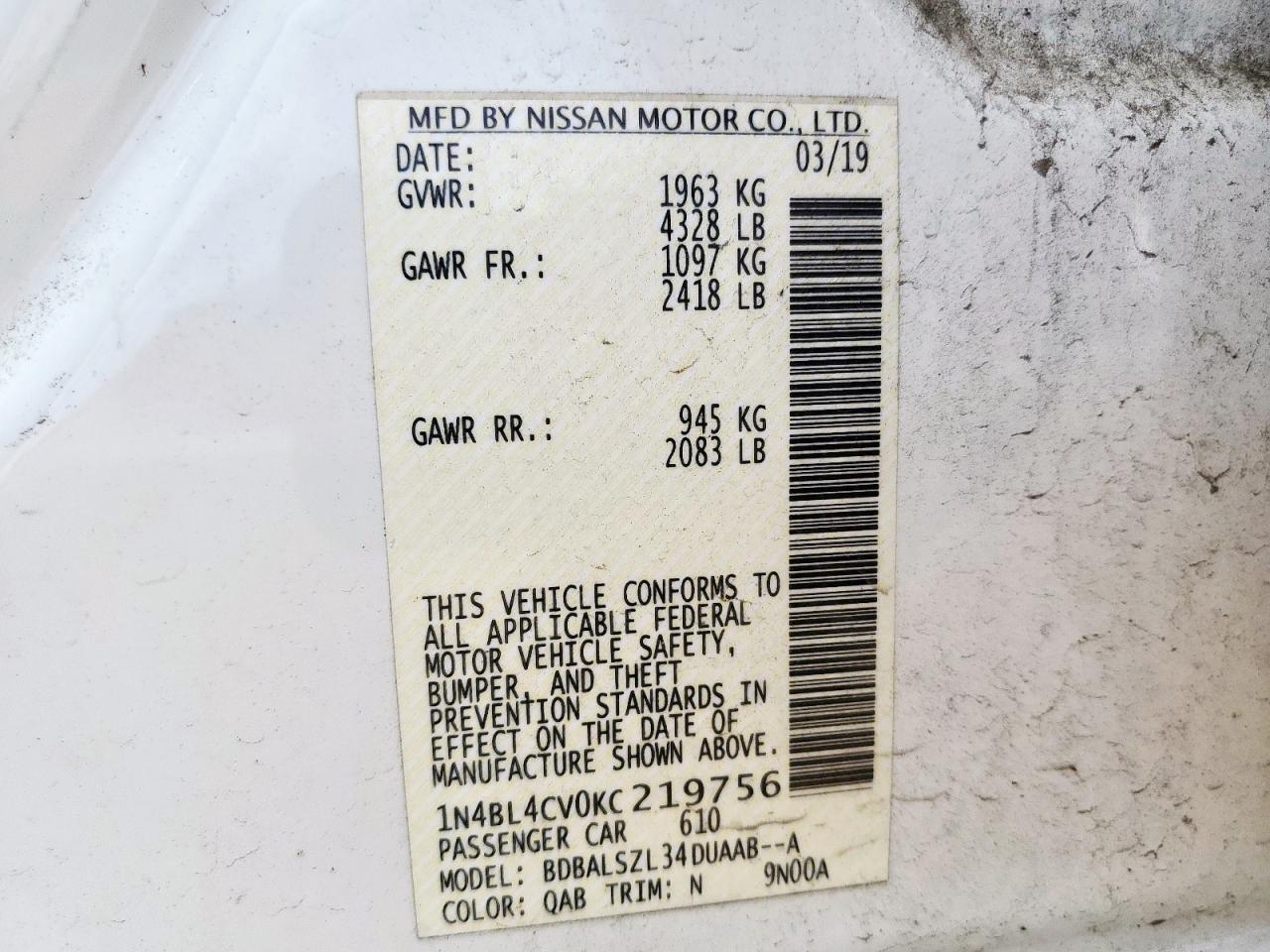 1N4BL4CV0KC219756 NISSAN ALTIMA 2019