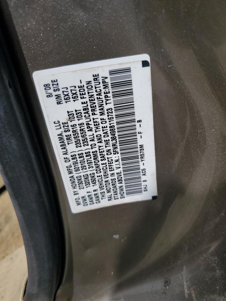 2008 Honda Odyssey Ex VIN: 5FNRL38498B116723 Lot: 56993475