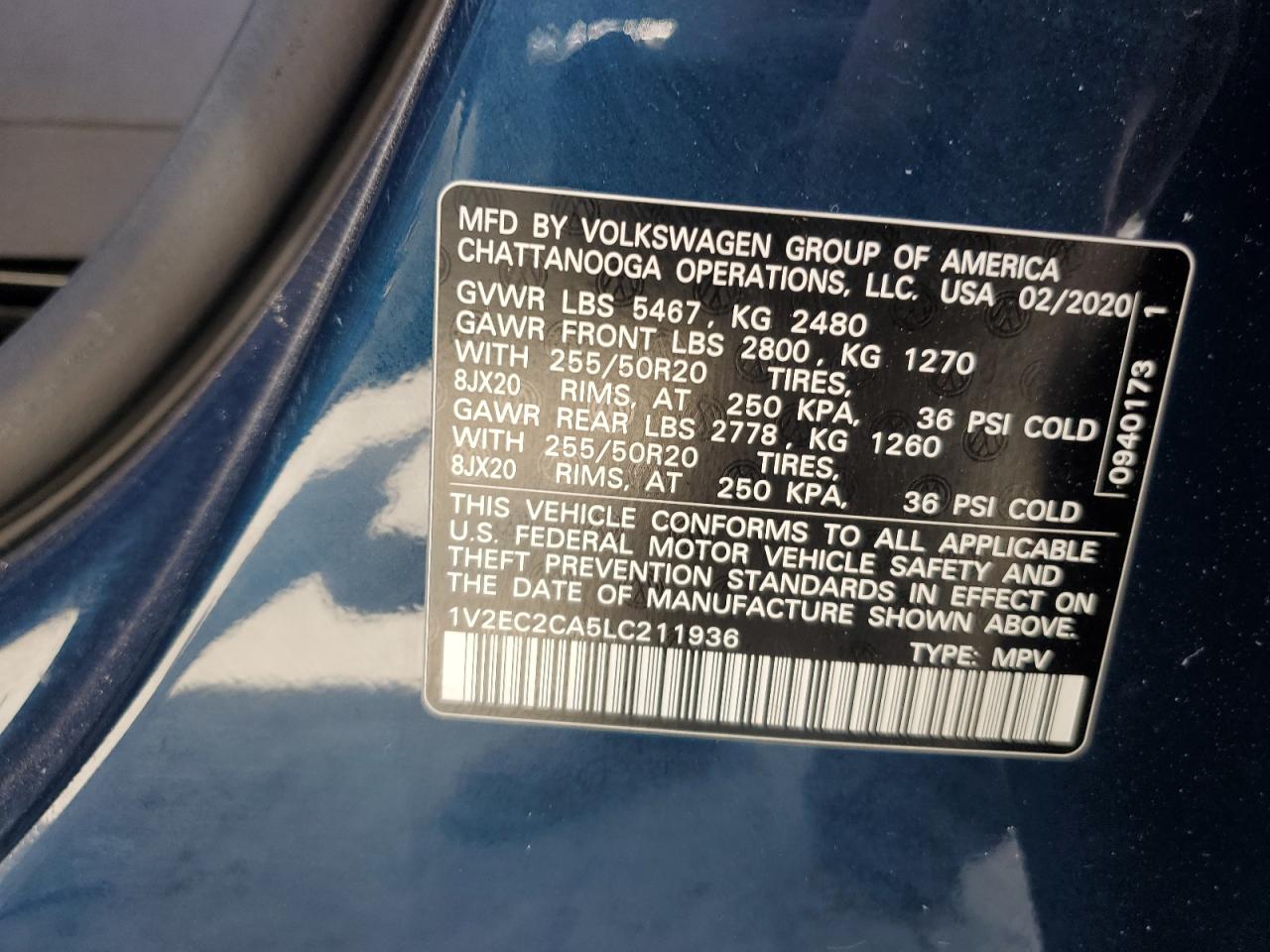 2020 Volkswagen Atlas Cross Sport Sel VIN: 1V2EC2CA5LC211936 Lot: 56988615