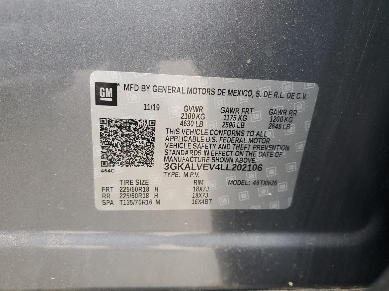 2020 GMC Terrain Slt VIN: 3GKALVEV4LL202106 Lot: 56701805