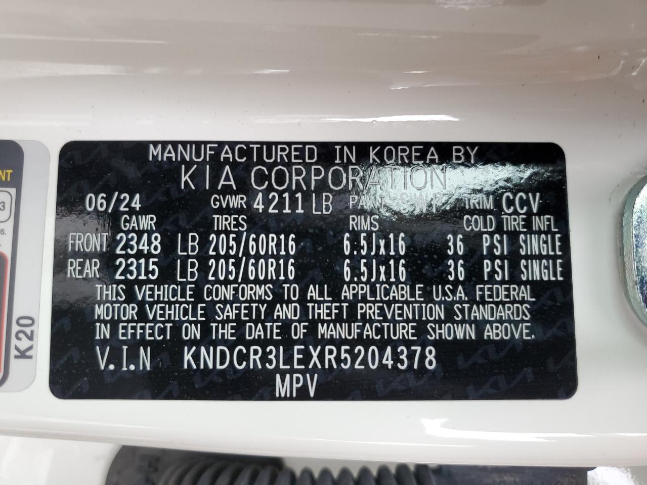 2024 Kia Niro Ex VIN: KNDCR3LEXR5204378 Lot: 58441995