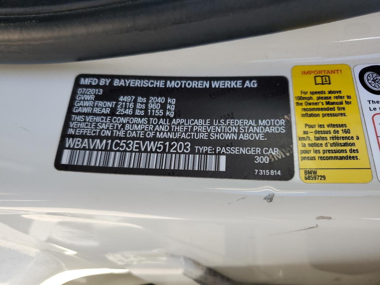 2014 BMW X1 Sdrive28I VIN: WBAVM1C53EVW51203 Lot: 56909255