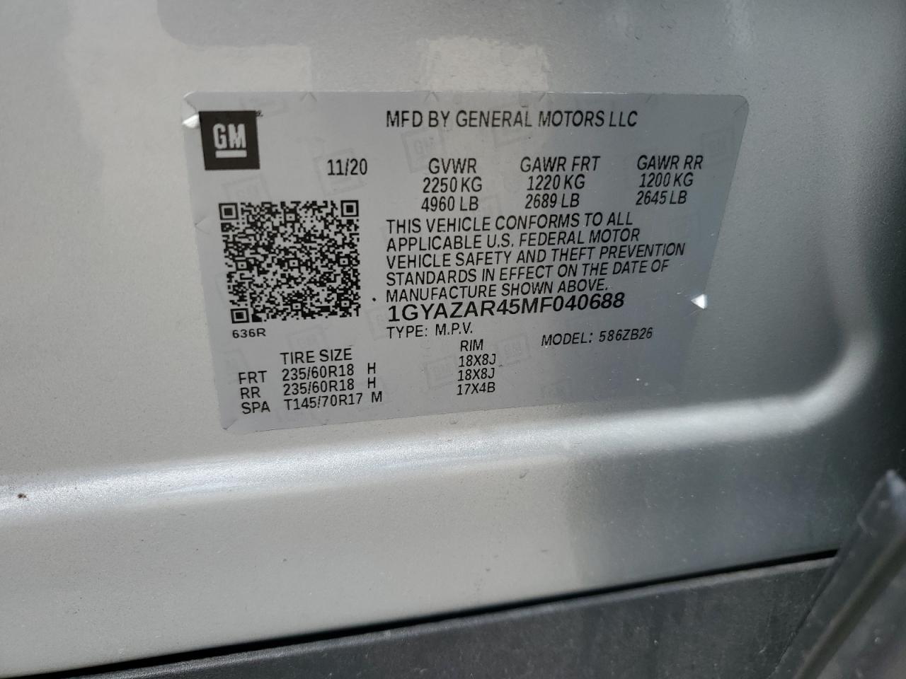 2021 Cadillac Xt4 Luxury VIN: 1GYAZAR45MF040688 Lot: 55501985