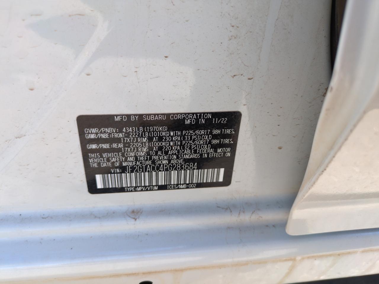 2023 Subaru Crosstrek Premium VIN: JF2GTACC4PG283684 Lot: 57500705