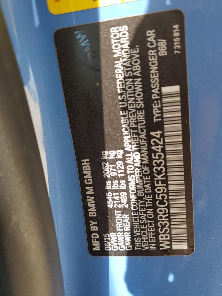2015 BMW M4 VIN: WBS3R9C59FK335424 Lot: 56173675