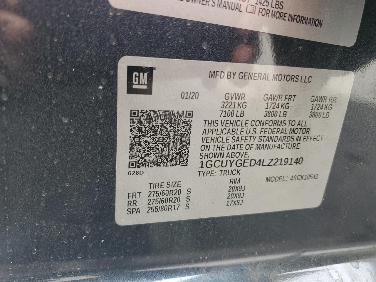1GCUYGED4LZ219140 CHEVROLET ALL Models 2020