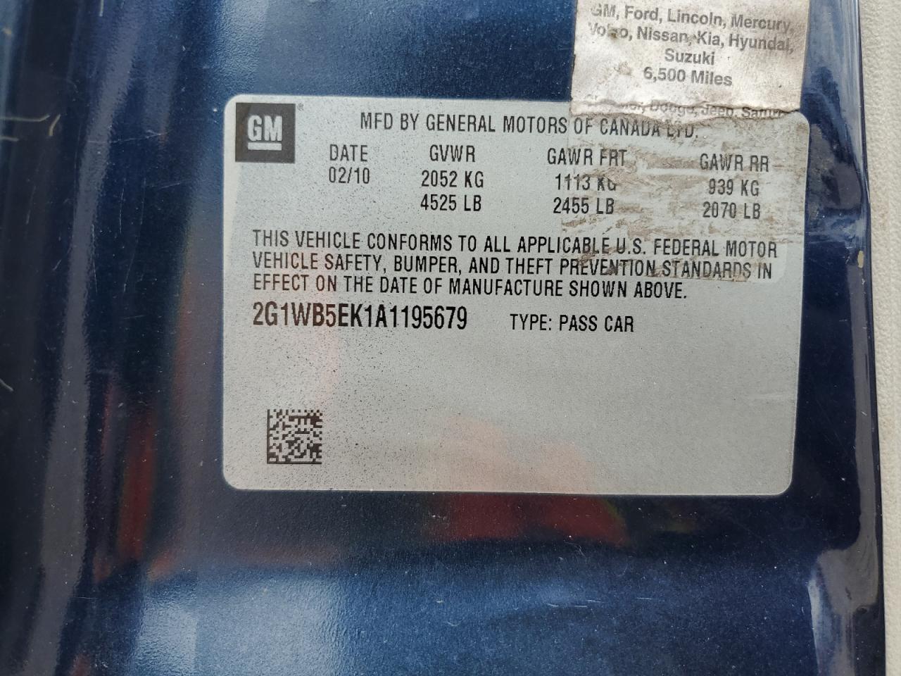 2010 Chevrolet Impala Lt VIN: 2G1WB5EK1A1195679 Lot: 65149825