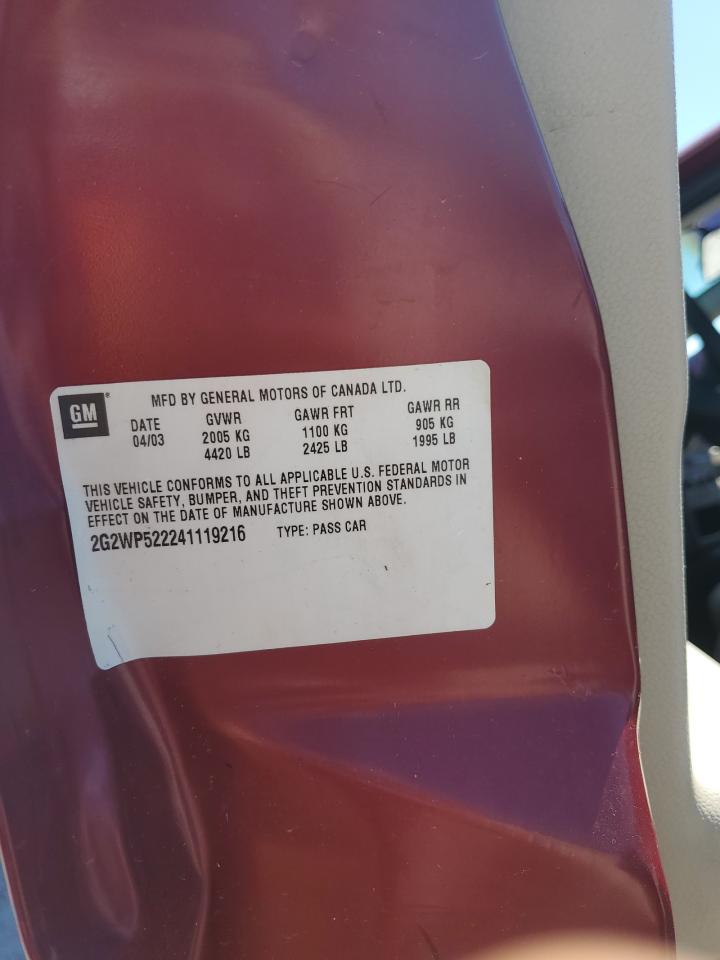 2004 Pontiac Grand Prix Gt VIN: 2G2WP522241119216 Lot: 55467295