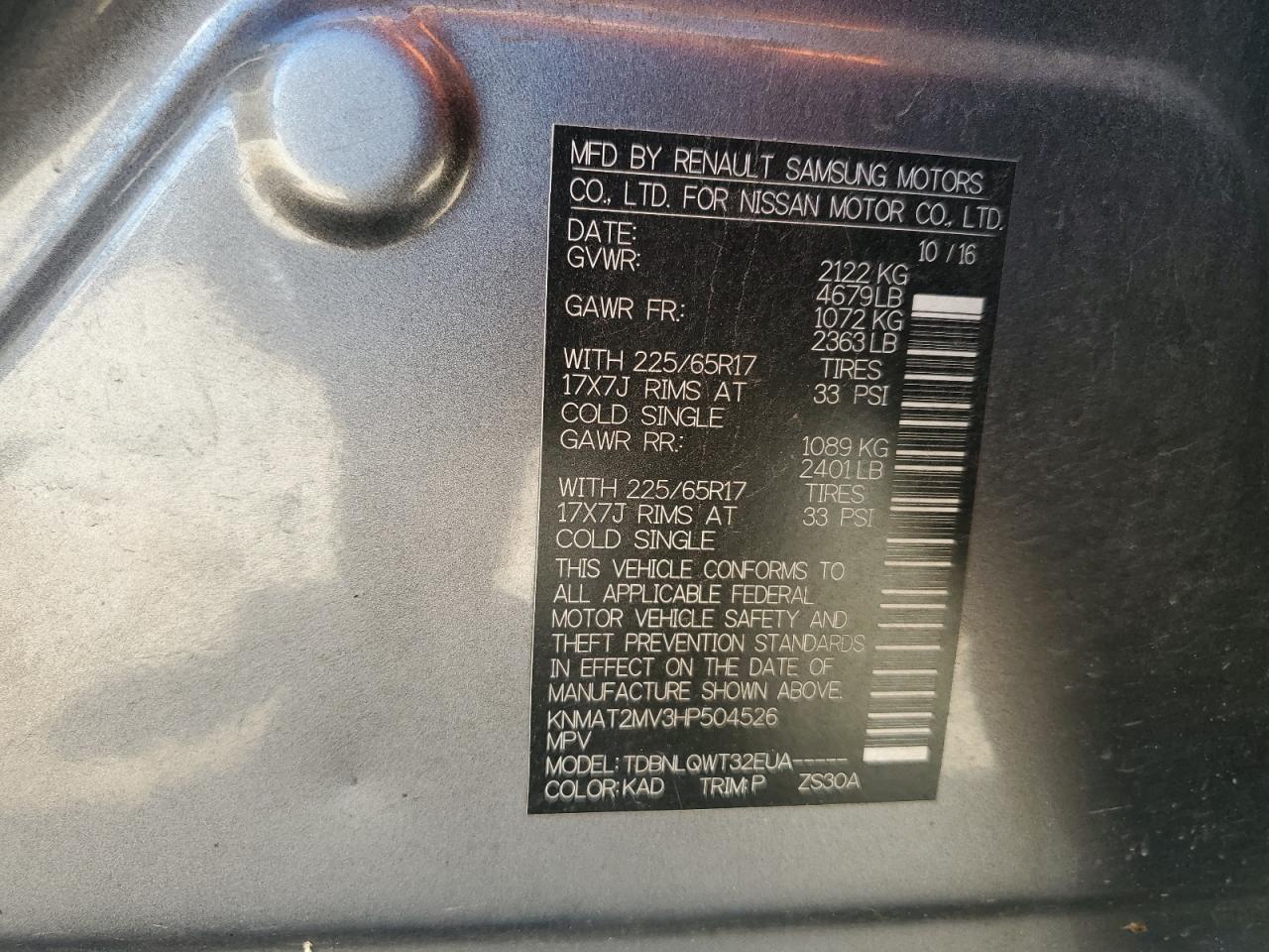 KNMAT2MV3HP504526 NISSAN ROGUE 2017