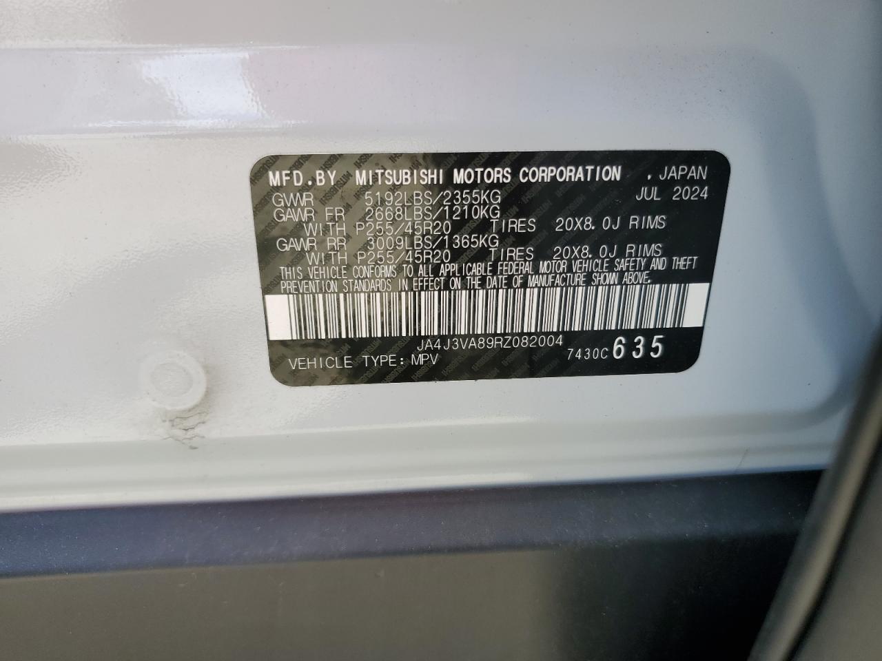 2024 Mitsubishi Outlander Se VIN: JA4J3VA89RZ082004 Lot: 56757435