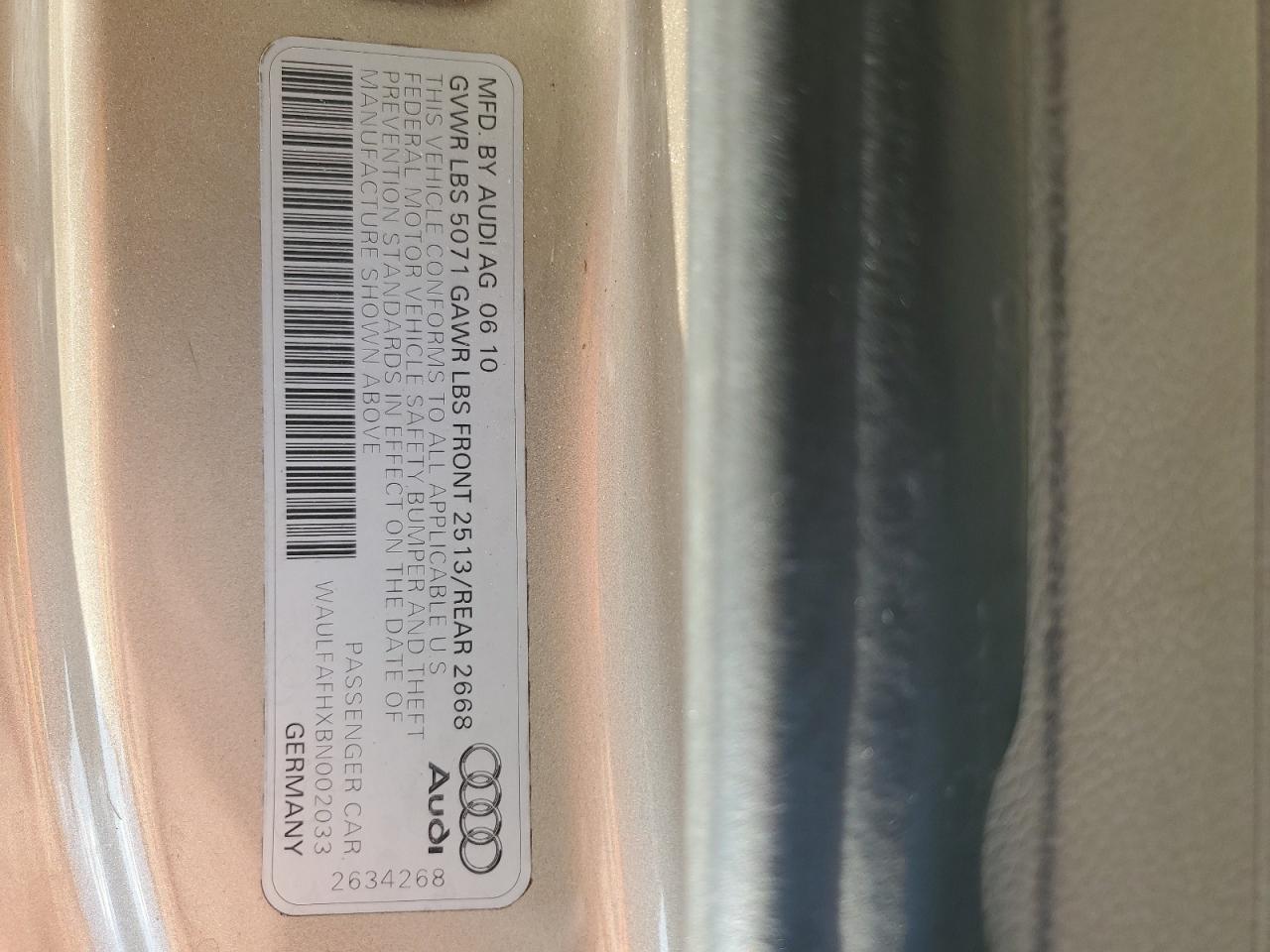2011 Audi A5 Premium Plus VIN: WAULFAFHXBN002033 Lot: 56165885