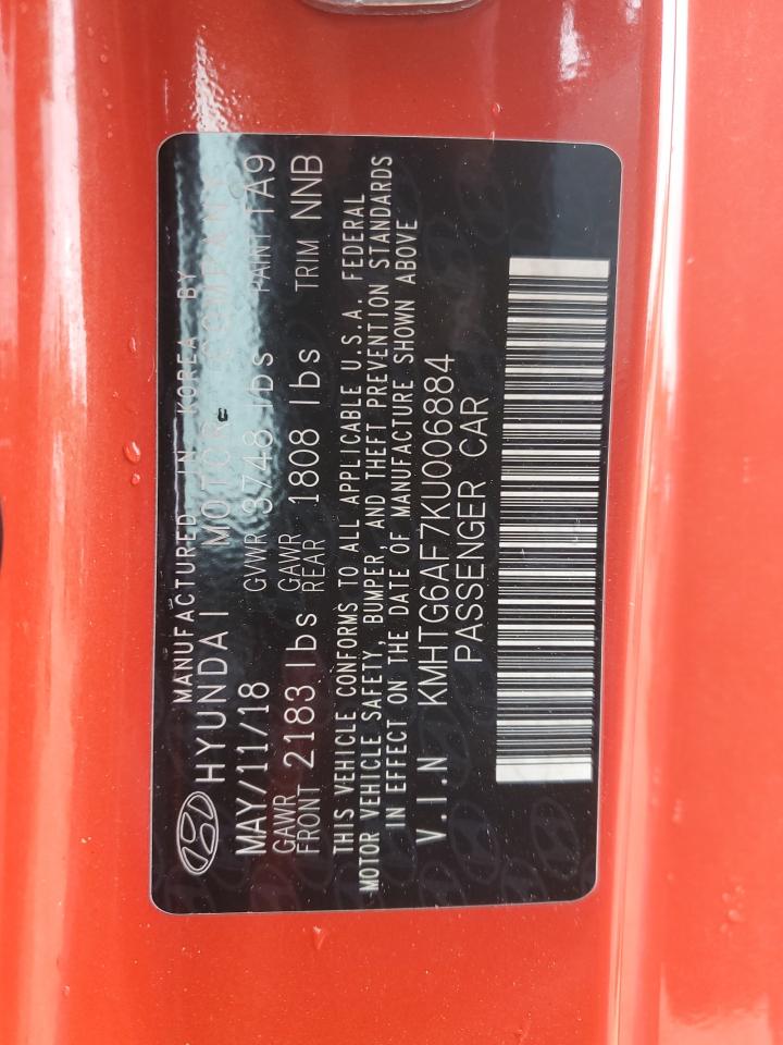 2019 Hyundai Veloster Base VIN: KMHTG6AF7KU006884 Lot: 56897235