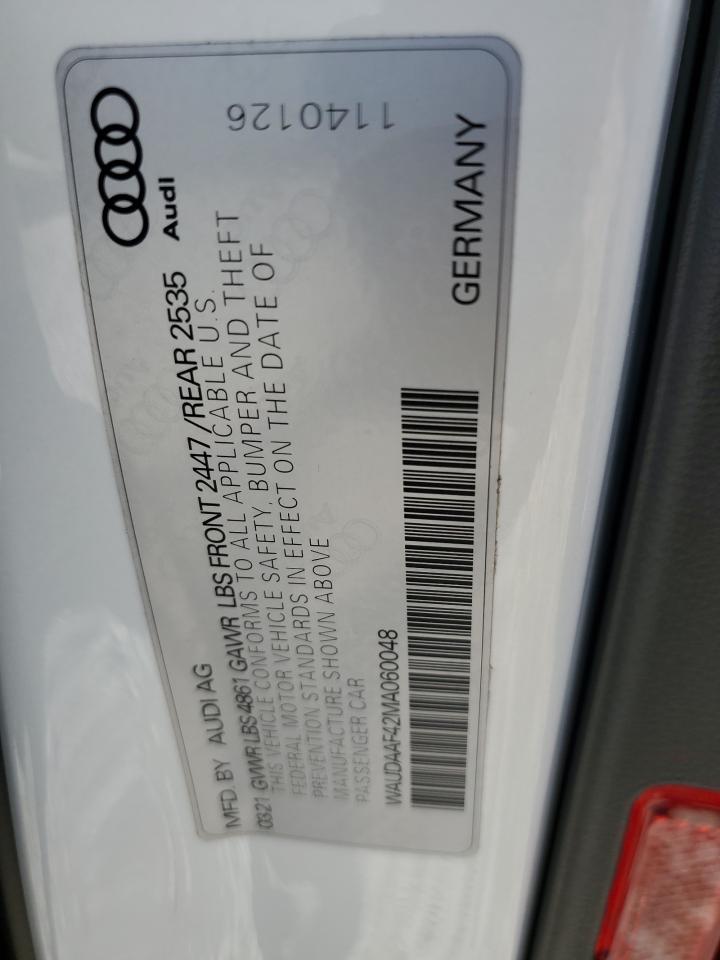 2021 Audi A4 Premium 45 VIN: WAUDAAF42MA060048 Lot: 57024085