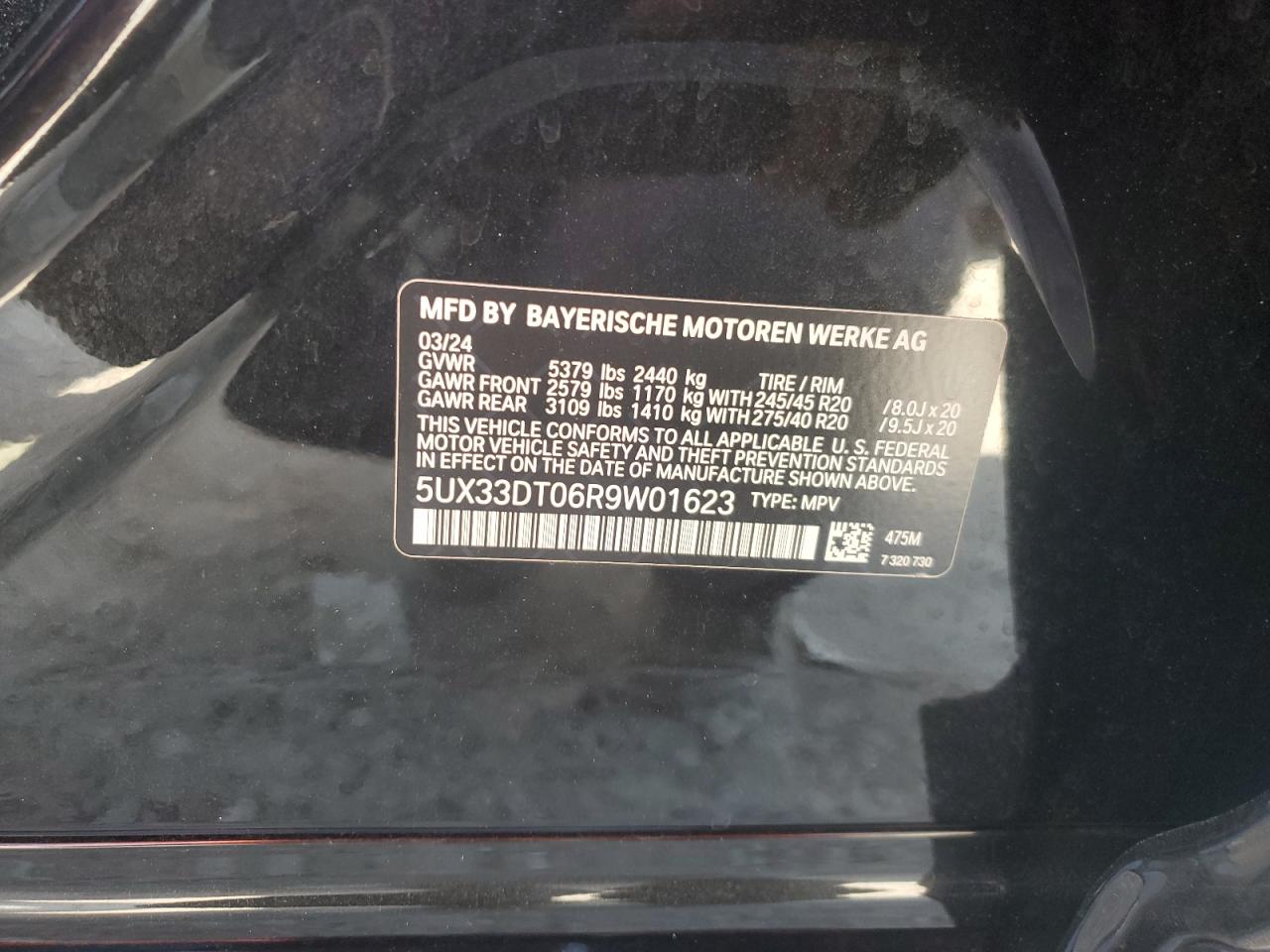 2024 BMW X4 xDrive30I VIN: 5UX33DT06R9W01623 Lot: 56901825