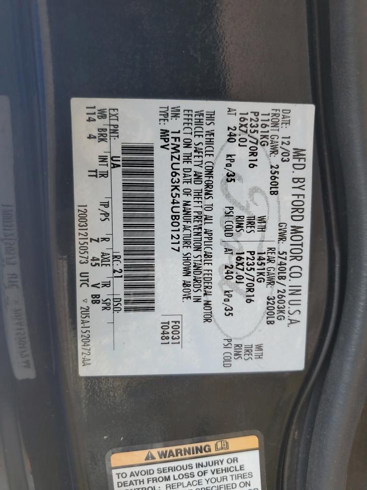 2004 Ford Explorer Xlt VIN: 1FMZU63K54UB01217 Lot: 58248845