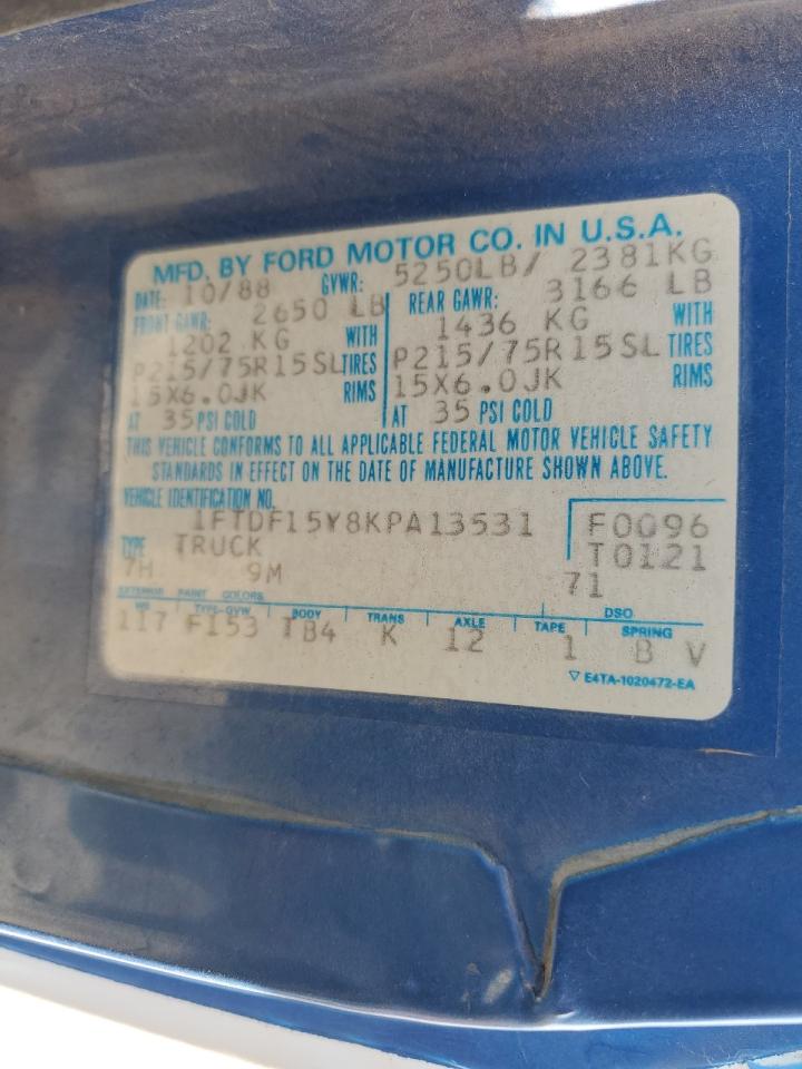 1989 Ford F150 VIN: 1FTDF15Y8KPA13531 Lot: 56539705