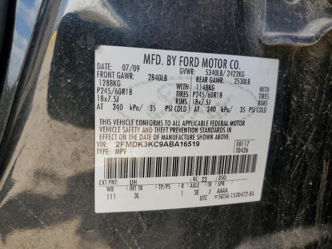 2010 Ford Edge Limited VIN: 2FMDK3KC9ABA16519 Lot: 56204715