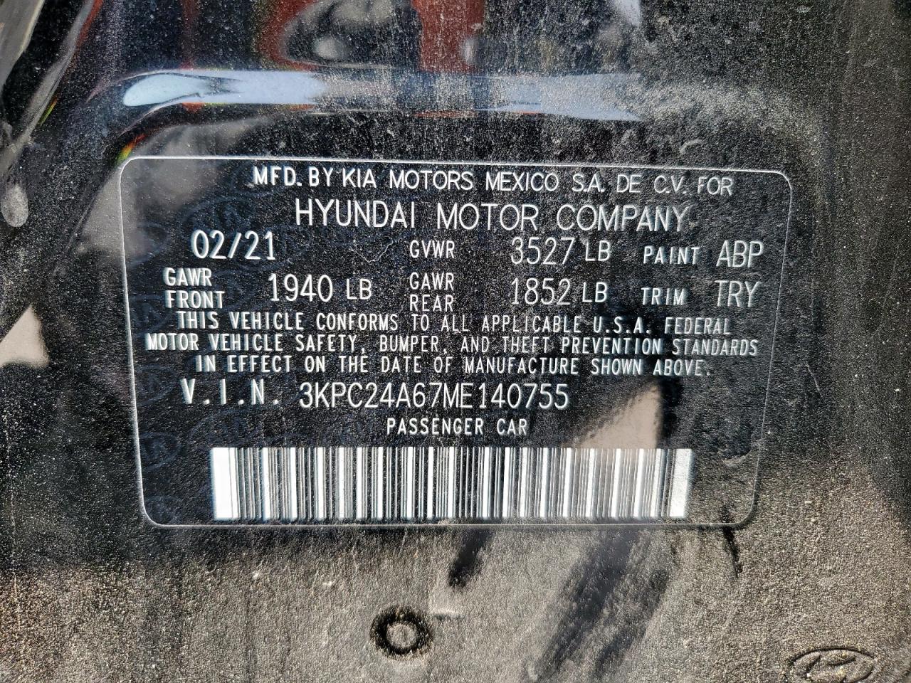 2021 Hyundai Accent Se VIN: 3KPC24A67ME140755 Lot: 55976145
