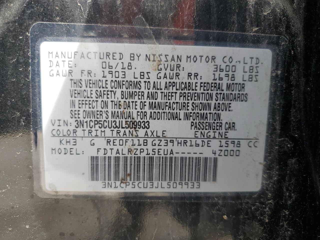 3N1CP5CU3JL509933 NISSAN KICKS 2018