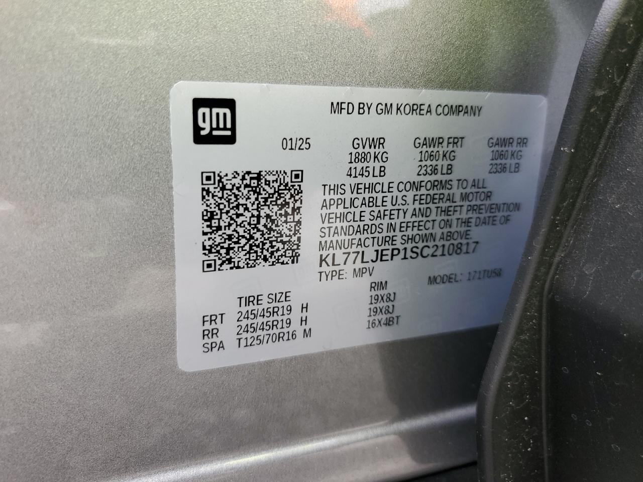 2025 Chevrolet Trax 2Rs VIN: KL77LJEP1SC210817 Lot: 56909765