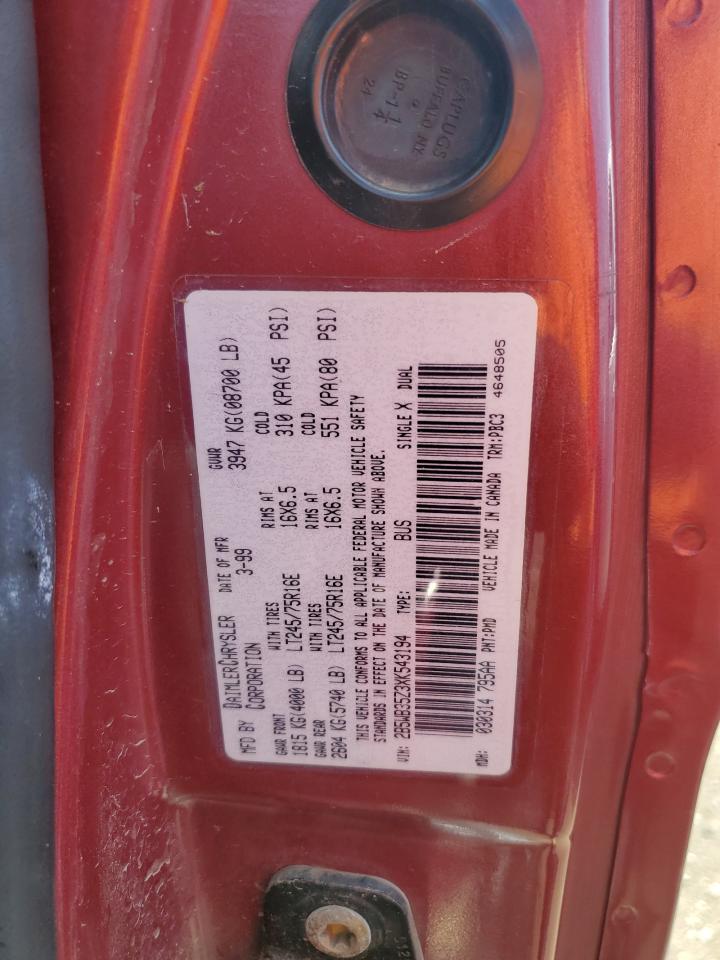 1999 Dodge Ram Wagon B3500 VIN: 2B5WB35Z3XK543194 Lot: 54578065