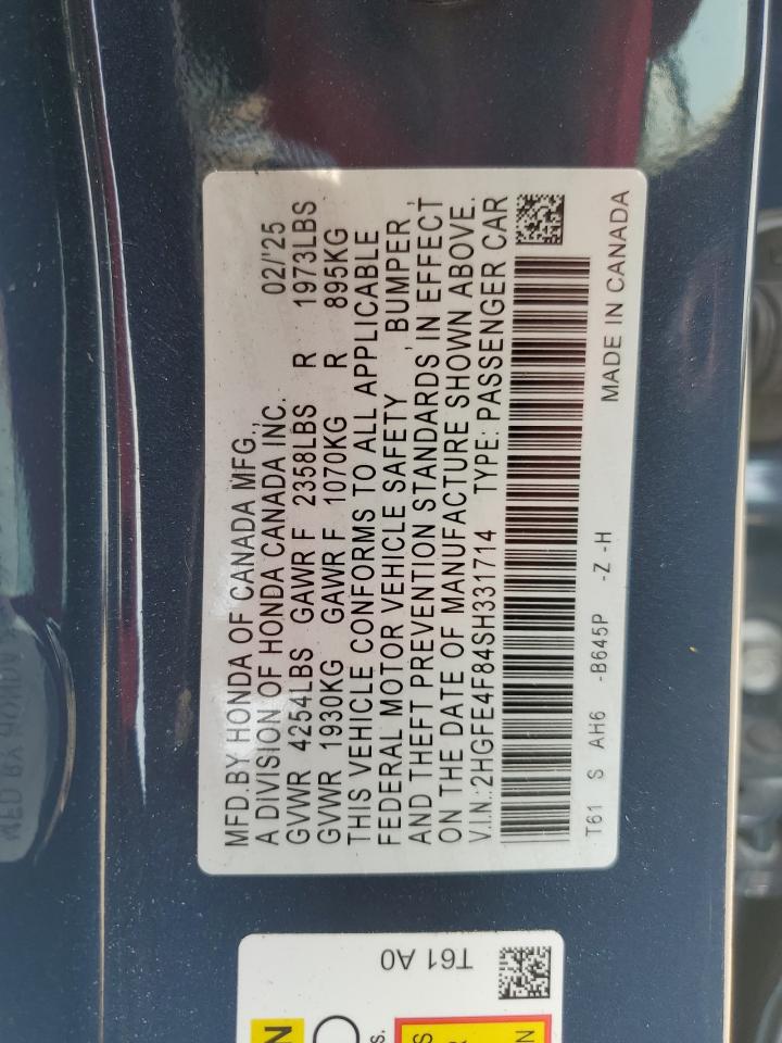 2HGFE4F84SH331714 HONDA CIVIC 2025