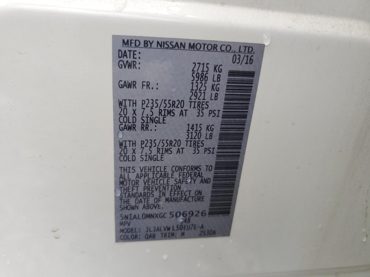 2016 Infiniti Qx60 VIN: 5N1AL0MNXGC506926 Lot: 56179235