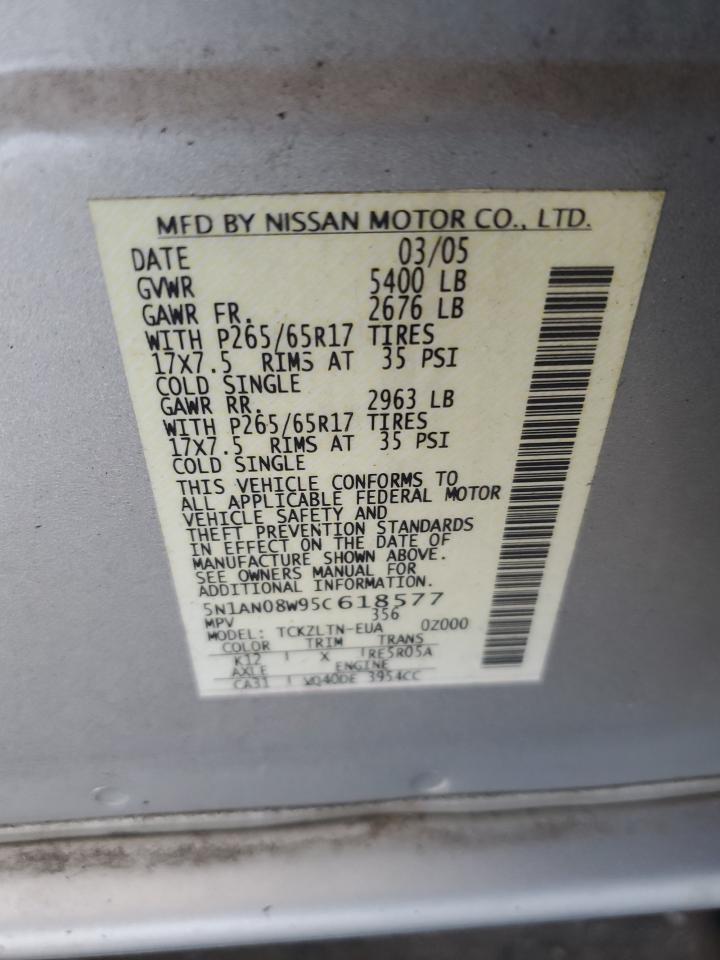 2005 Nissan Xterra Off Road VIN: 5N1AN08W95C618577 Lot: 56834845