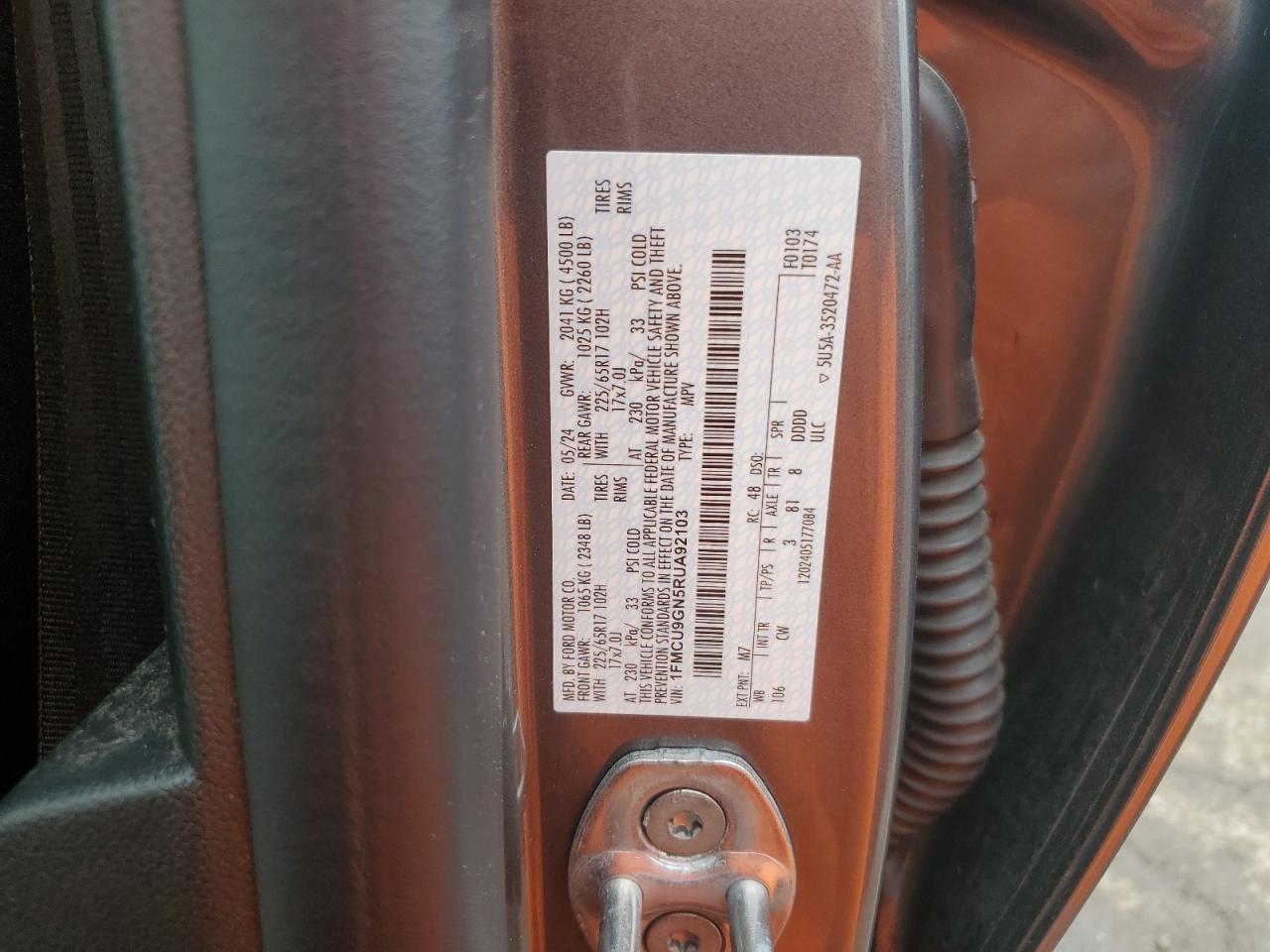1FMCU9GN5RUA92103 FORD ESCAPE ACT 2024