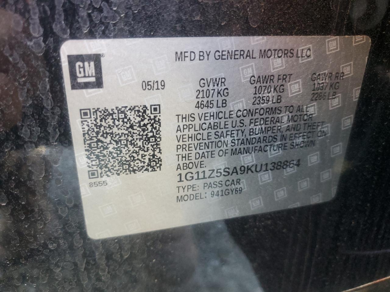 1G11Z5SA9KU138864 CHEVROLET IMPALA 2019