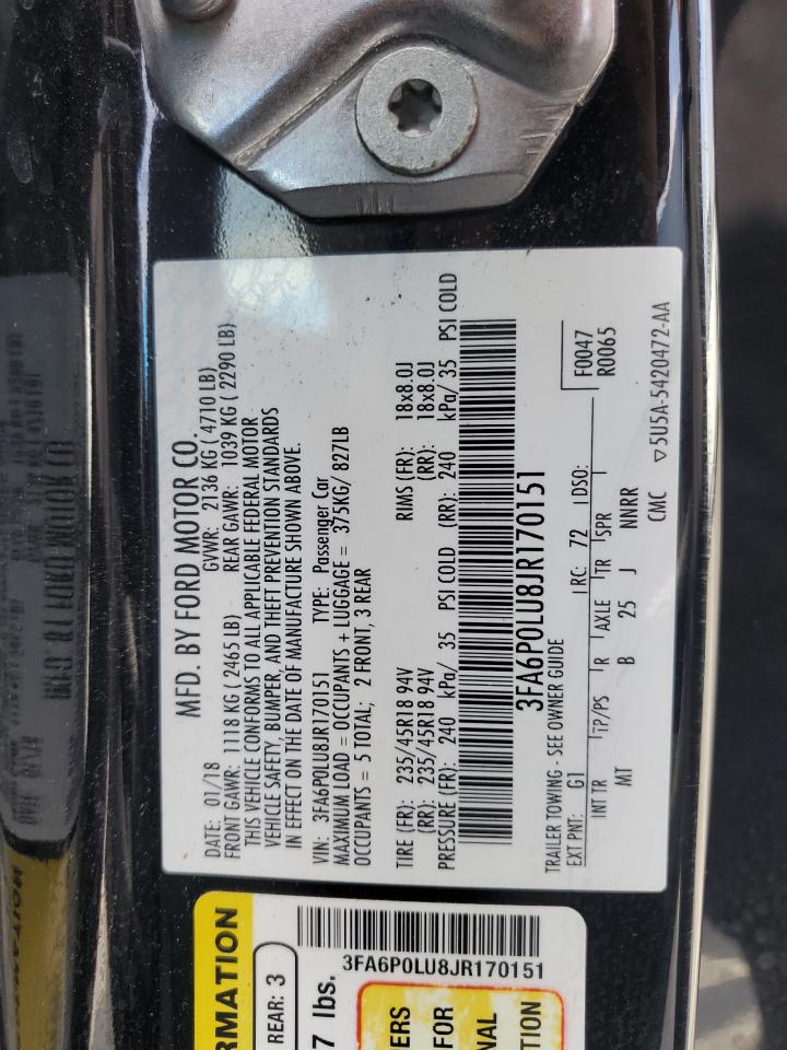 3FA6P0LU8JR170151 FORD FUSION 2018