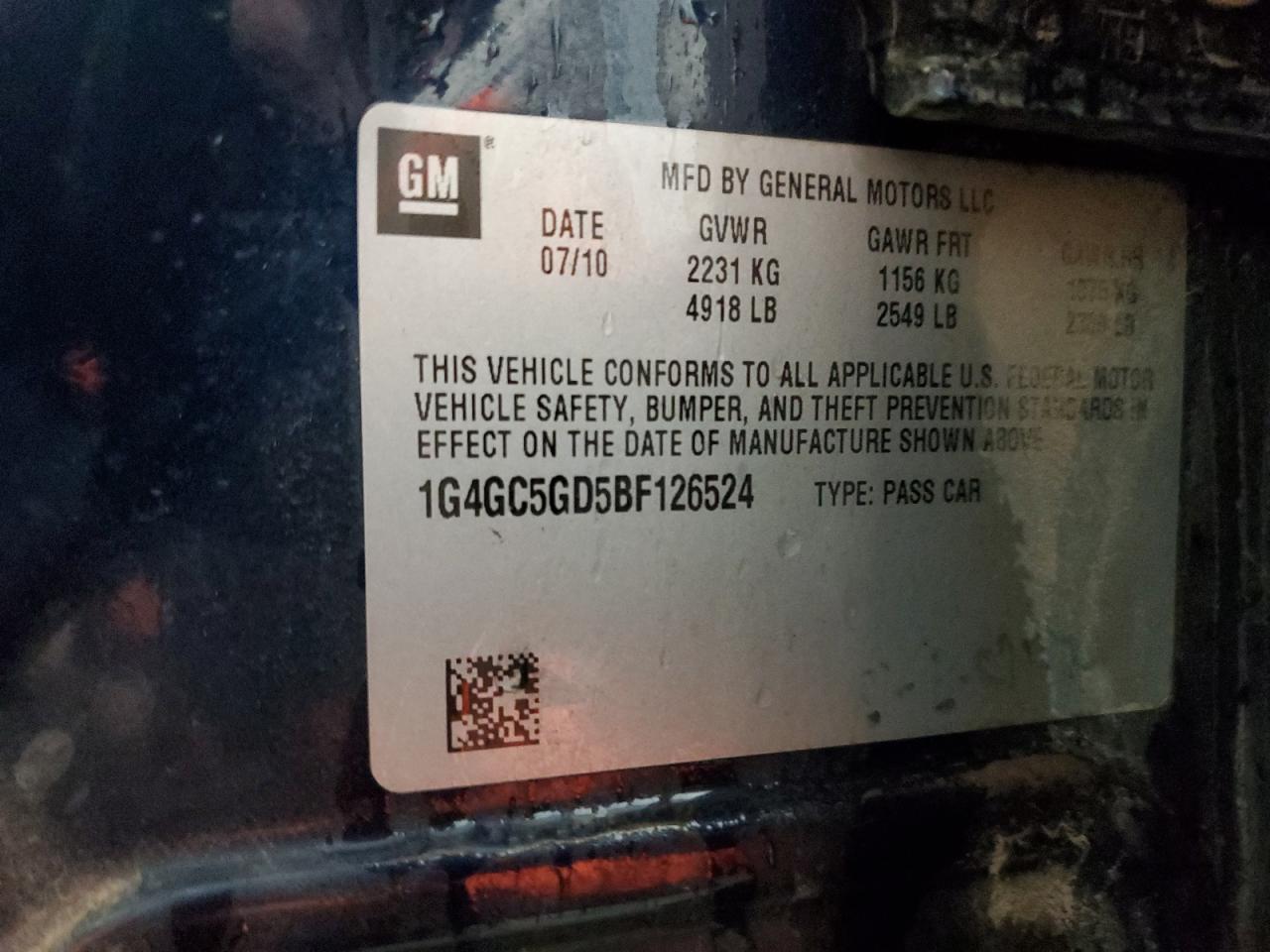 2011 Buick Lacrosse Cxl VIN: 1G4GC5GD5BF126524 Lot: 57225565