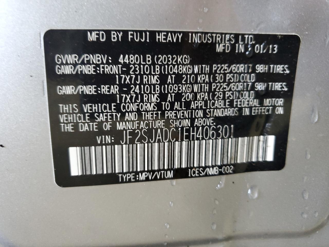 2014 Subaru Forester 2.5I Premium VIN: JF2SJADC1EH406301 Lot: 55486155