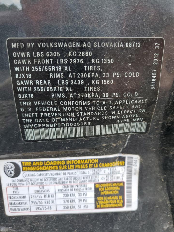 2013 Volkswagen Touareg V6 Tdi VIN: WVGEP9BP9DD005059 Lot: 55320455