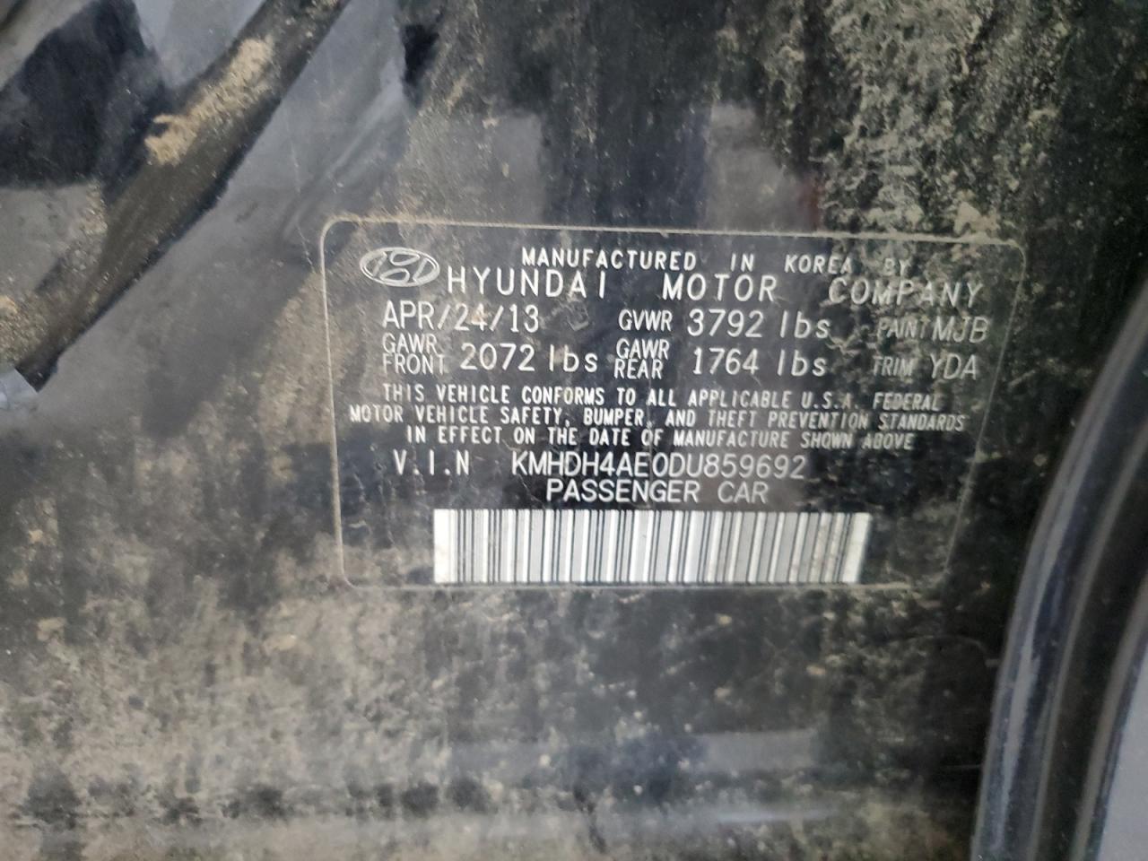 2013 Hyundai Elantra Gls VIN: KMHDH4AE0DU859692 Lot: 56561405