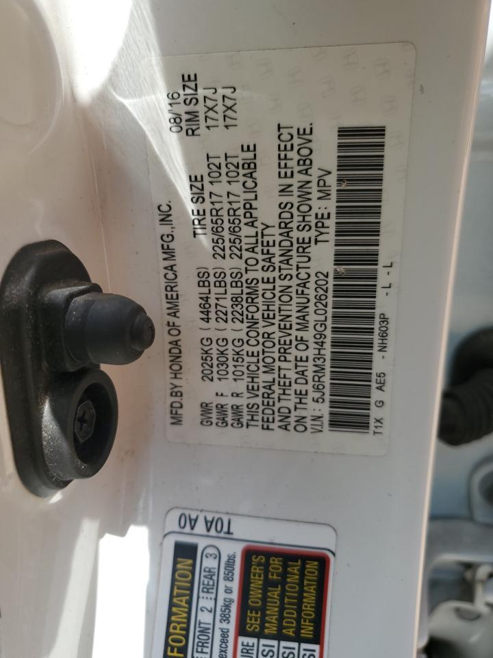 5J6RM3H49GL026202 HONDA CRV 2016