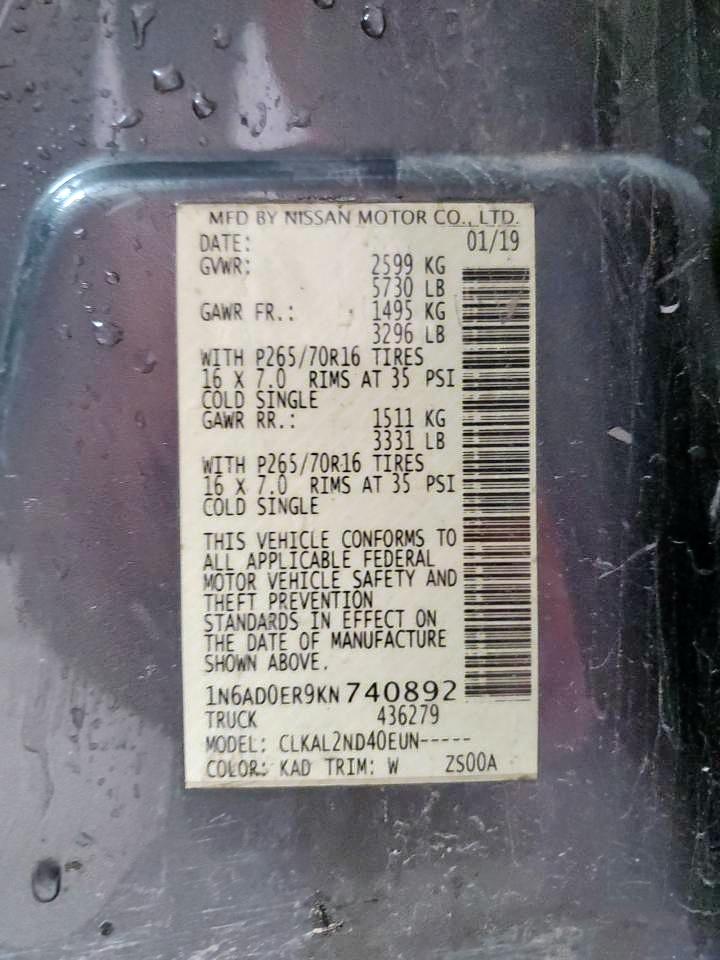 1N6AD0ER9KN740892 NISSAN FRONTIER 2019