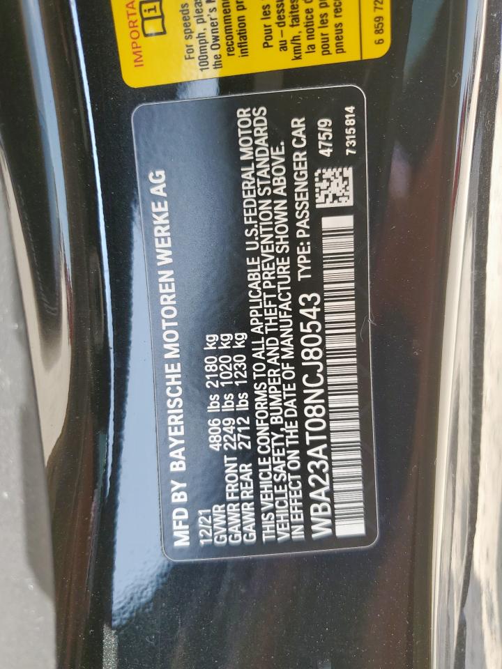 2022 BMW 430I VIN: WBA23AT08NCJ80543 Lot: 56988705