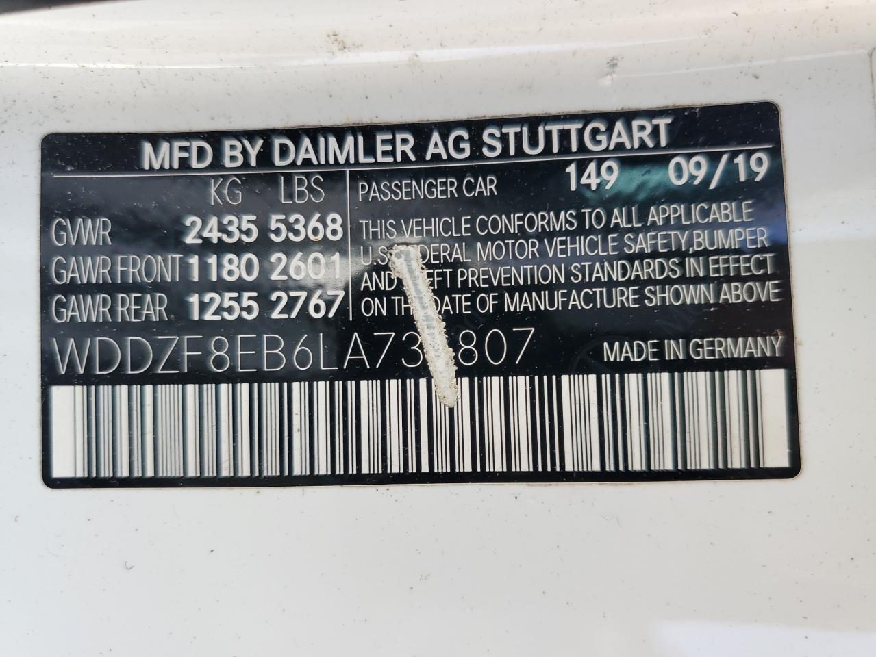 2020 Mercedes-Benz E 350 4Matic VIN: WDDZF8EB6LA734807 Lot: 57995165