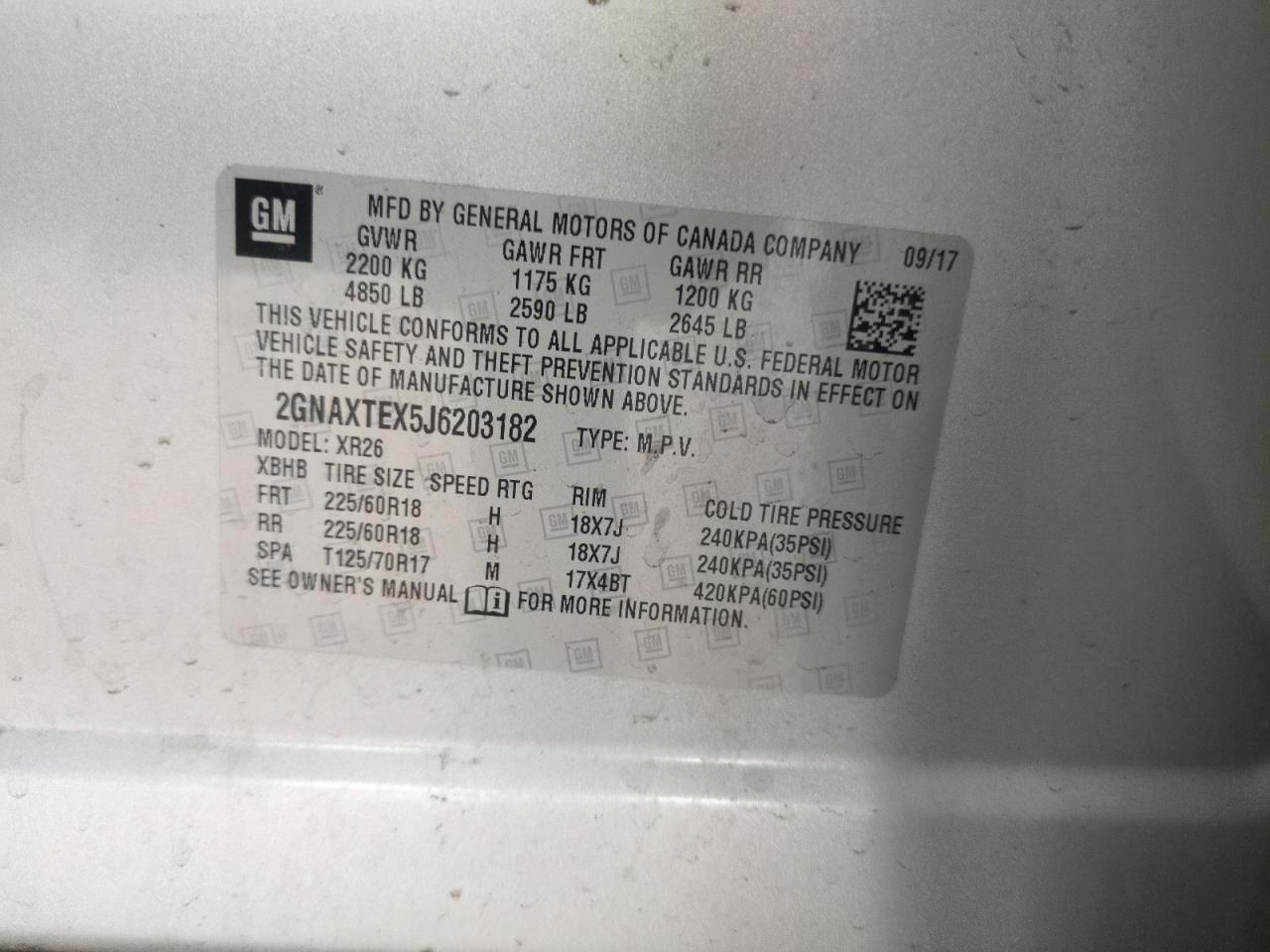 2018 Chevrolet Equinox Lt VIN: 2GNAXTEX5J6203182 Lot: 56691335