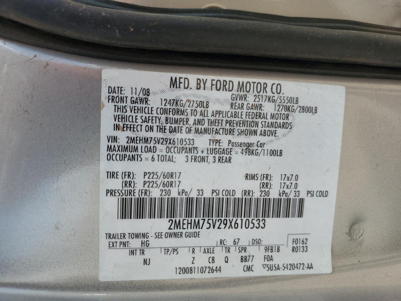 2009 Mercury Grand Marquis Ls VIN: 2MEHM75V29X610533 Lot: 55688515