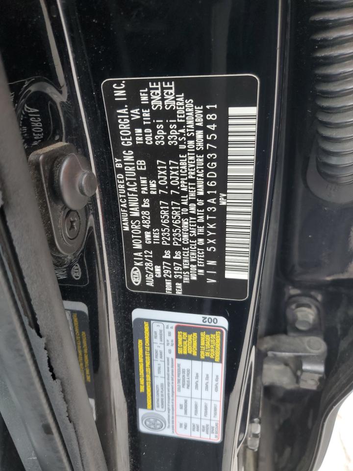2013 Kia Sorento Lx VIN: 5XYKT3A16DG375481 Lot: 56919855
