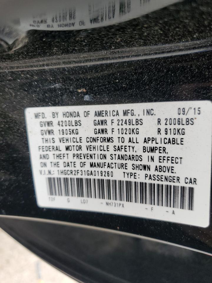 1HGCR2F31GA019260 HONDA ACCORD 2016