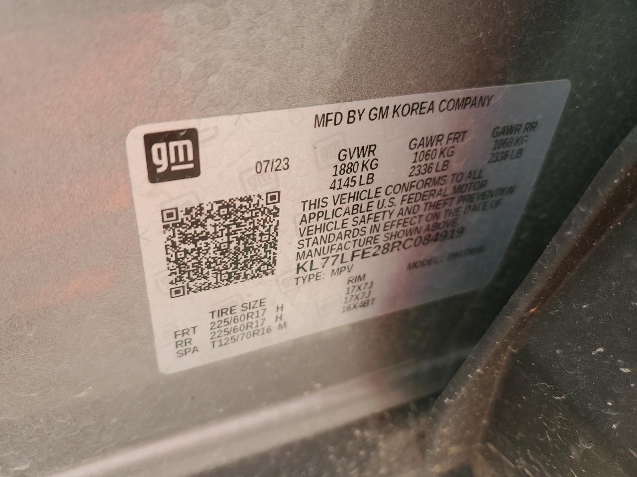 2024 Chevrolet Trax Ls VIN: KL77LFE28RC084919 Lot: 53156325