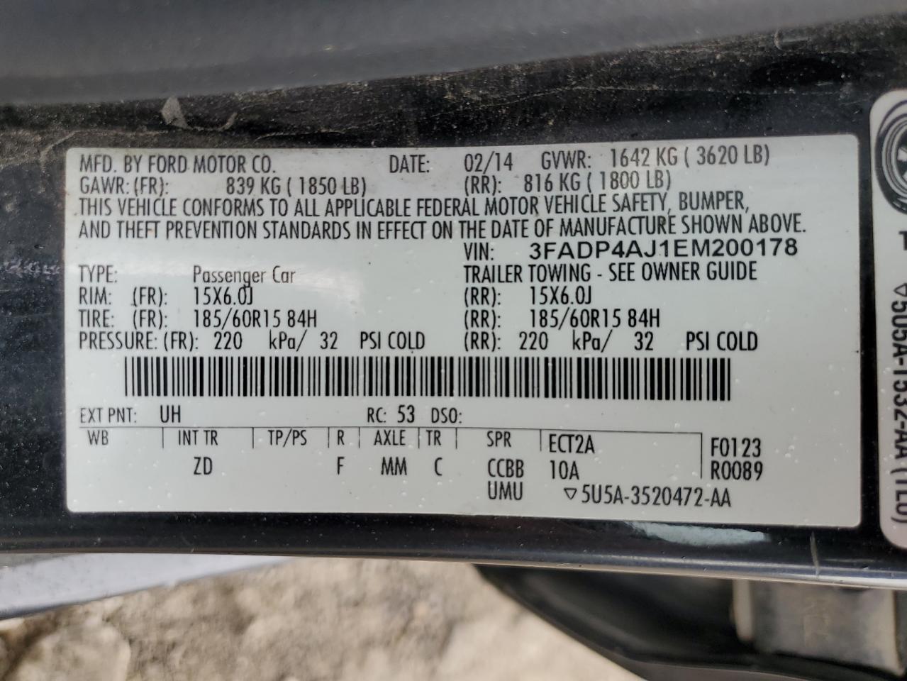 2014 Ford Fiesta S VIN: 3FADP4AJ1EM200178 Lot: 56490595