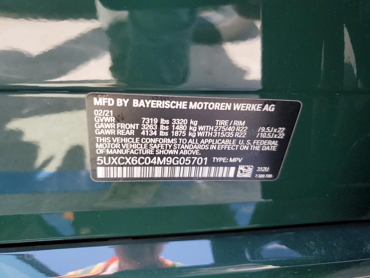 2021 BMW X7 M50I VIN: 5UXCX6C04M9G05701 Lot: 57291295